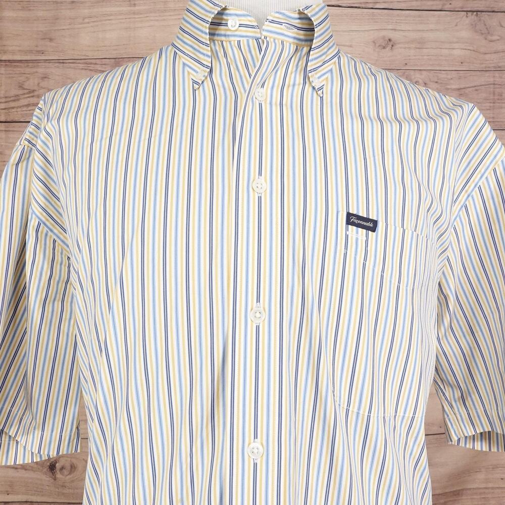 Faconnable Shirt Mens XL Striped Button Down Short Sleeve Casual Dress‎ Shirt